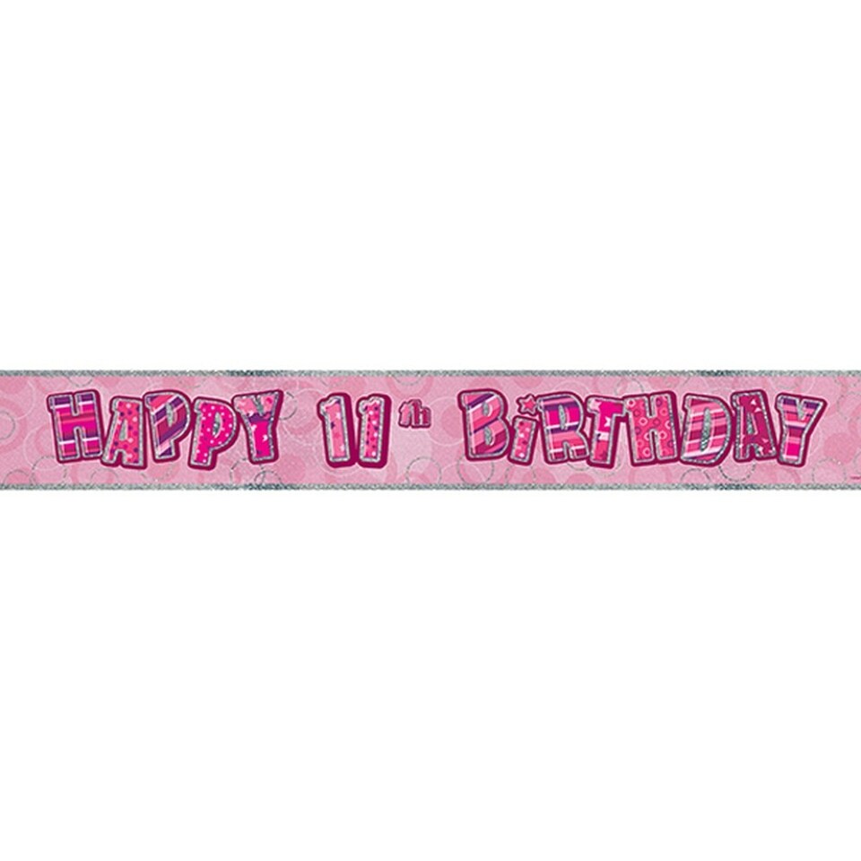 image 1 of Unique Party Childrens Happy Birthday Glitz Foil Banner - Pink - 3rd