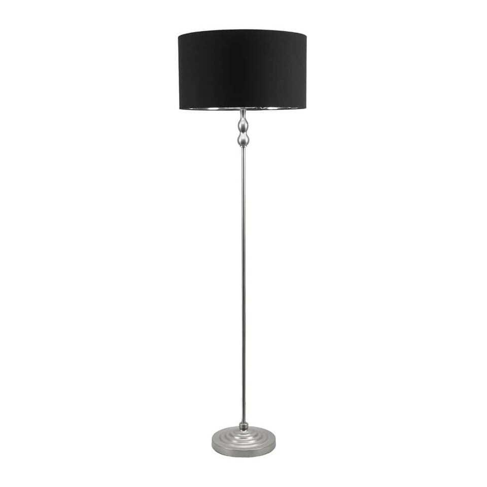 image 1 of ValueLights Maggie Chrome Candlestick Floor Lamp Black Chrome Shade & Bulb | Black