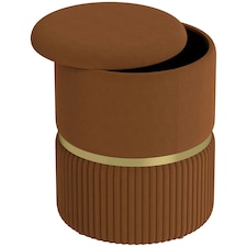 HOMCOM Round Pouffe, Storage Footstool with Cushioned Top, Light Brown