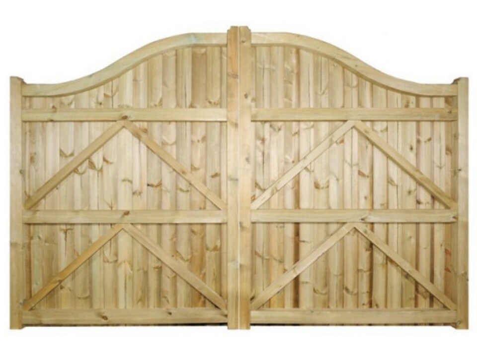 image 1 of Drayton Tall Shaped Top Double Gate - Pressure Treated Scandinavian Redwood - W3000 x H1800 mm | Brown | 1