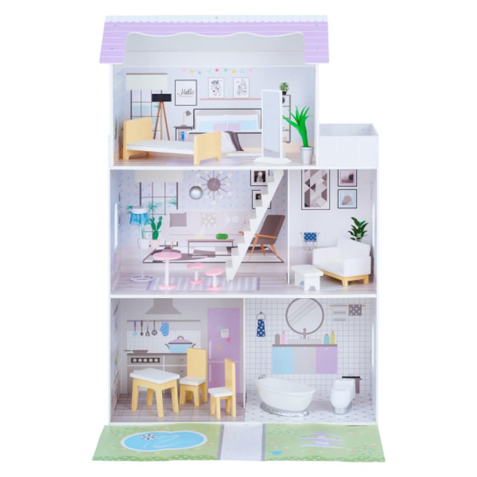 image 1 of Teamson Kids Wooden Grand 3 Storey Doll House for 12" Dolls, Dollhouse