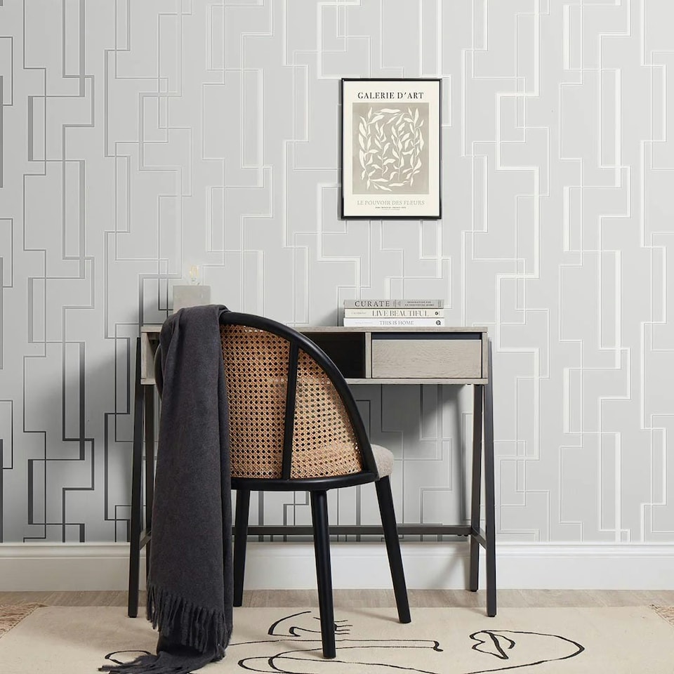 image 1 of Lines Maze Wallpaper in Soft Grey and Silver Multi