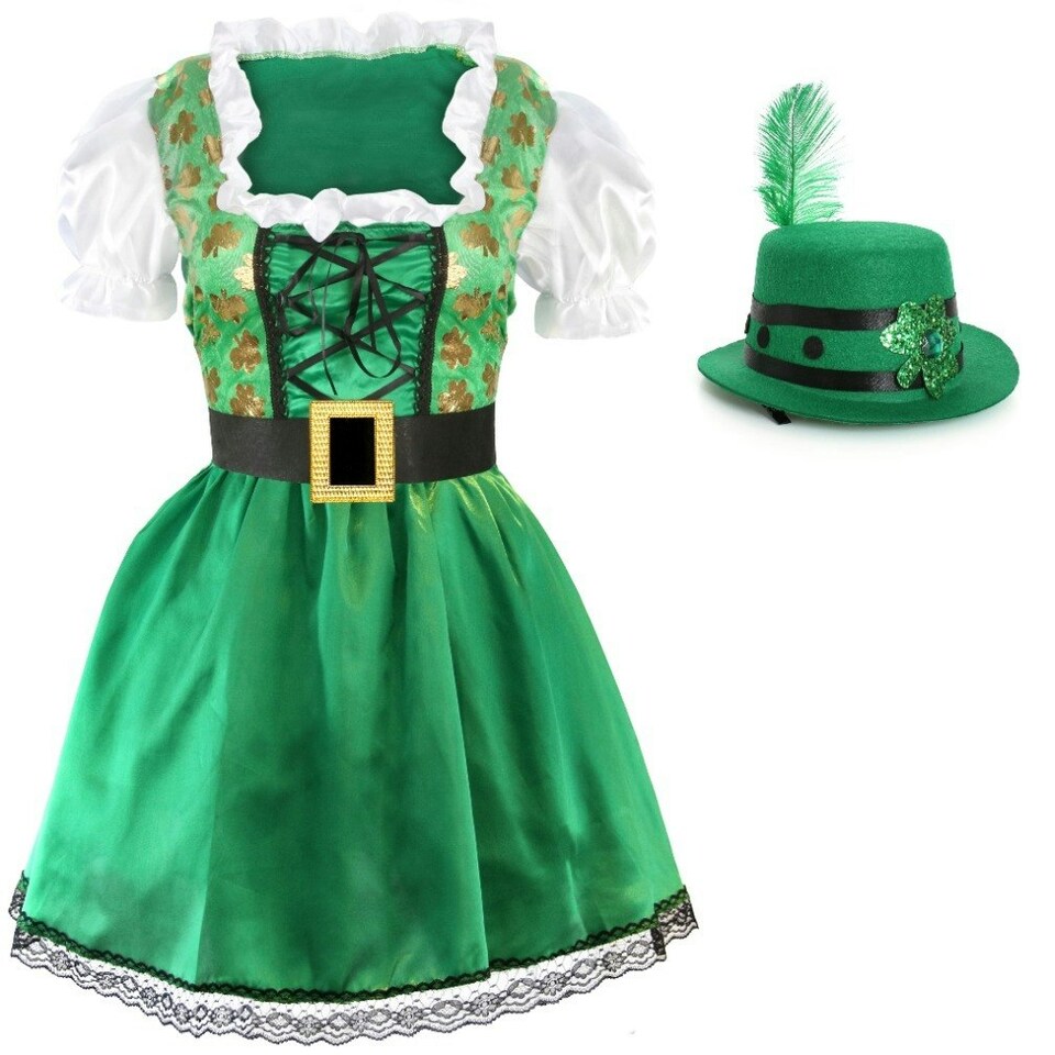 image 1 of Irish Shamrock Dress & Mini Hat Fascinator Green | M