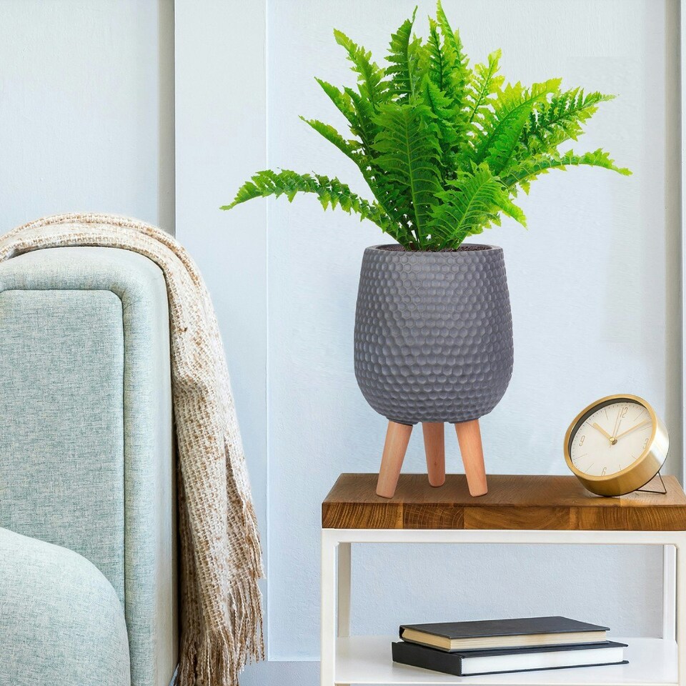 image 1 of Honeycomb Style Dark Grey Planter with Legs, Round Indoor Plant Pot Stand for Indoor Plants by Idealist Lite D21 H34 cm, 6L