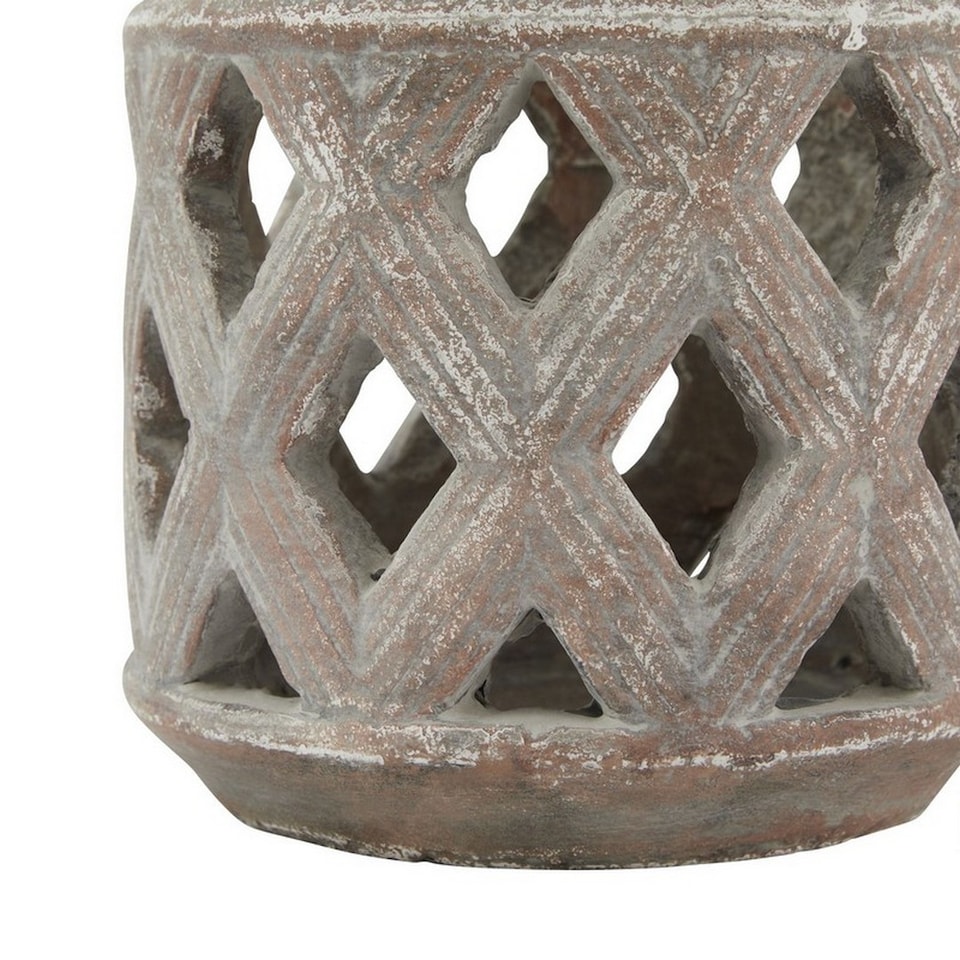 image 1 of Siena Lattice Lantern - Ceramic - L15 x W15 x H15 cm - Brown