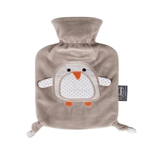 Fashy 0.8 Litre Hot Water Bottle with Pia Penguin Plush Cover - Taupe