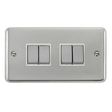 SE HOME Curved Polished Chrome 10A 4 Gang 2 Way Ingot Light Switch White | Polished Chrome