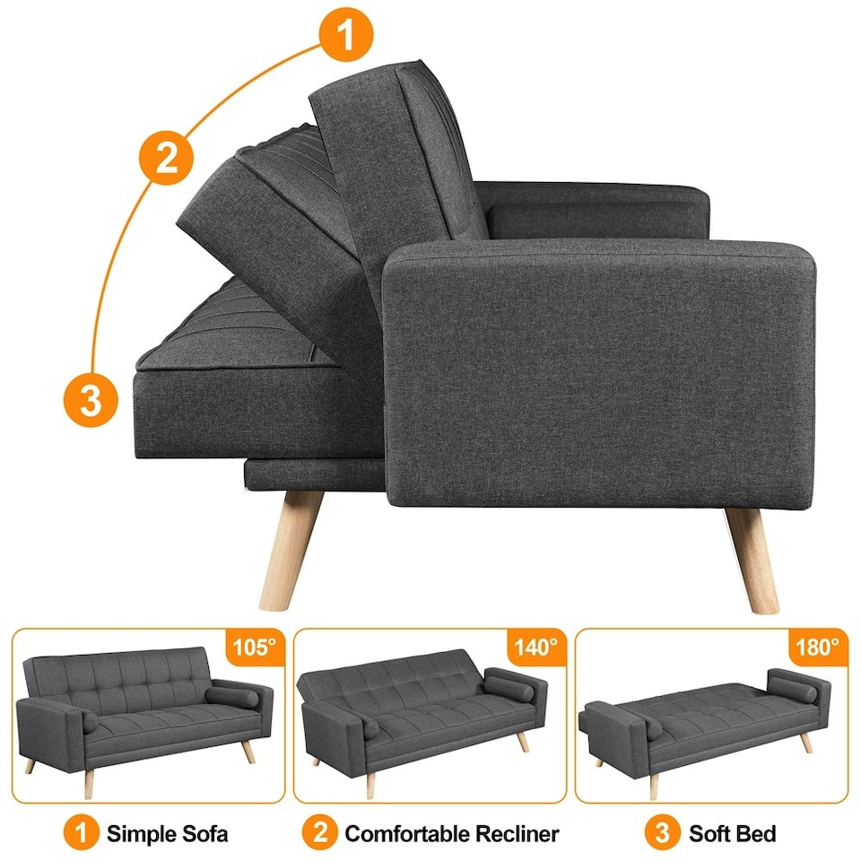 image 1 of Yaheetech Fabric Upholstered Sofa Bed with Adjustable Back