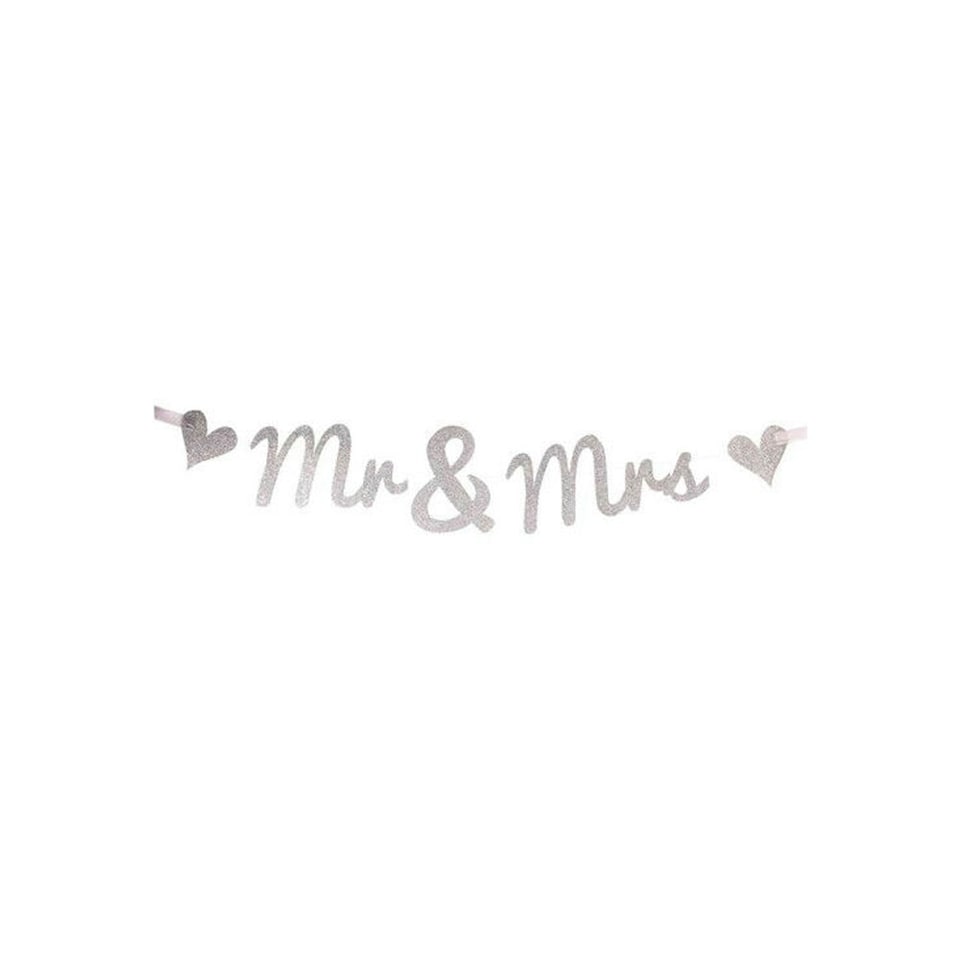 Apac Mr & Mrs Glitter Wedding Bunting - Silver - One Size