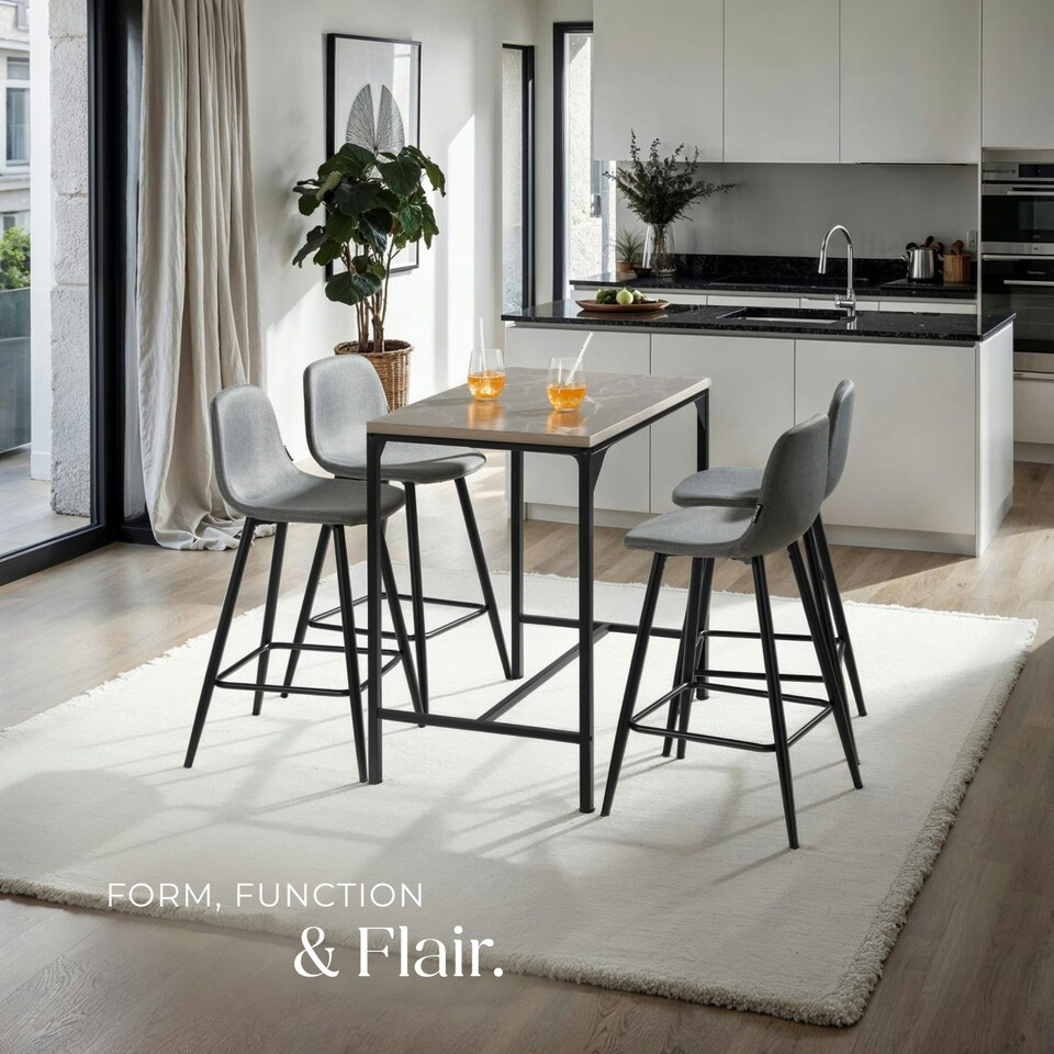 image 1 of Bar Stool Willow with backrest, upholstery and woven cover - Set of 2 Grey | Dark Grey/Black