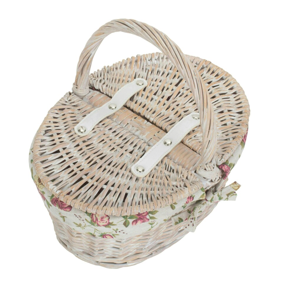 image 1 of White Wash Lidded Basket with Lining Multi | Garden Rose | One Size