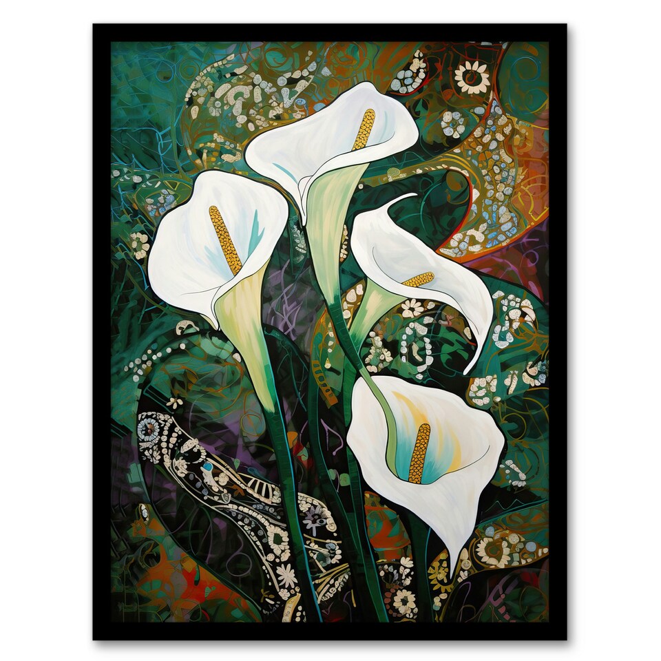 image 1 of Calla Lily Flowers Abstract Lilies Home Decor Black Framed Wall Art Print A4