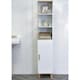 image 2 of Showerdrape Catania Matt White & Bamboo Tall Bathroom Cabinet with Display Shelves