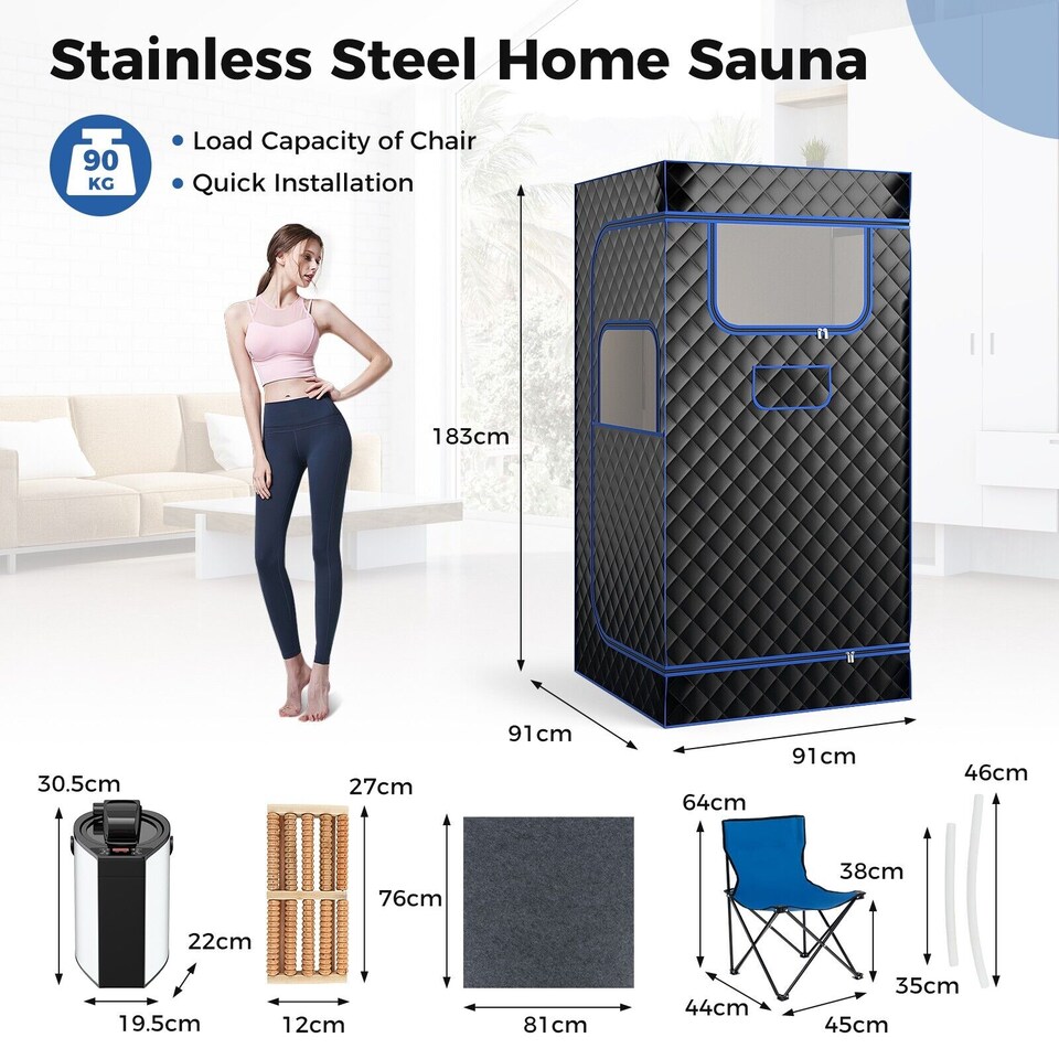 image 1 of COSTWAY Portable Steam Sauna Home Full Body Sauna Box w/3L Steam Generator