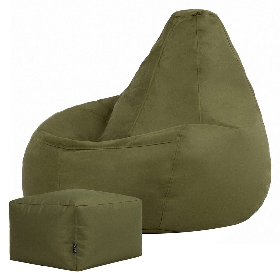 image 1 of Icon Dalton Adults High Back Indoor Outdoor Bean Bag Chair & Footstool Pouffe, Khaki