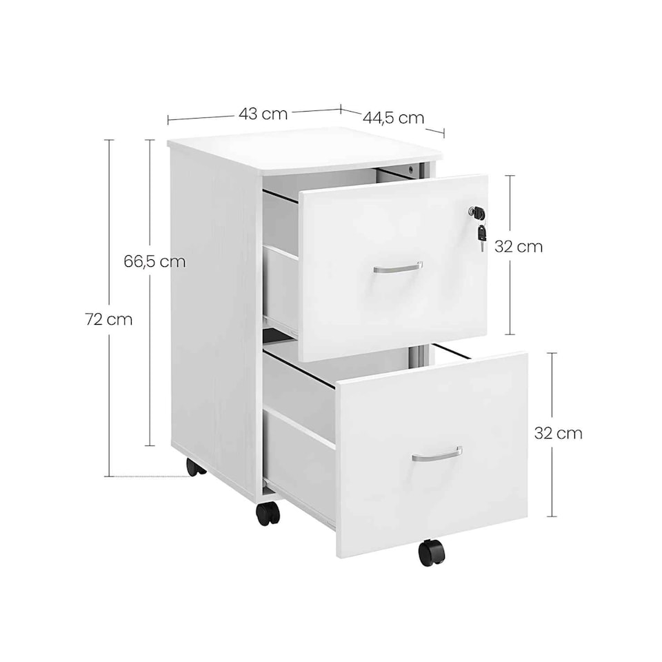 image 1 of Rolling File Cabinet with 2 Lockable Drawers, Mobile Printer Stand, Home Office Storage, White