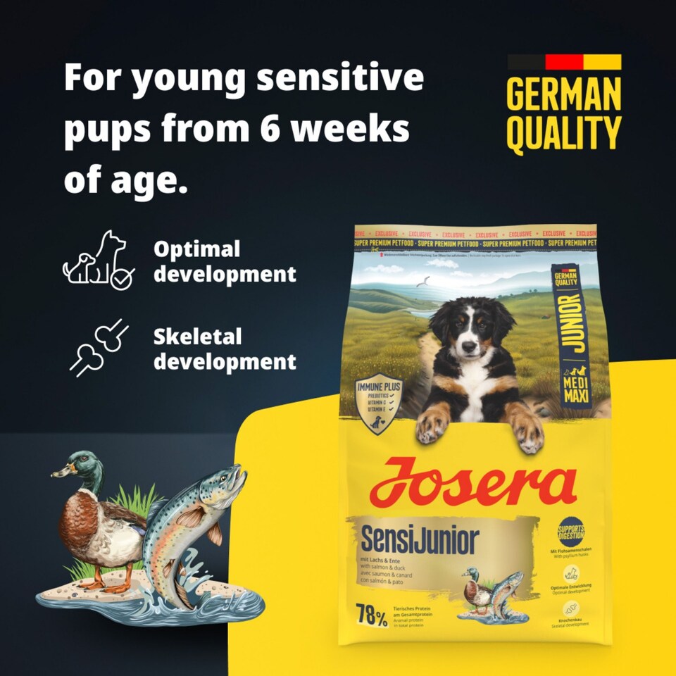 image 1 of Josera SensiJunior complete puppy food | For active pups | Sensitive digestion | Gluten-free | Medium & large breeds | Immune Plus | Lots of meat | 0.9kg