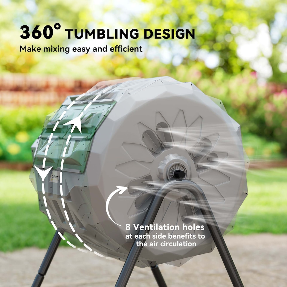 image 1 of Outsunny 160L Outdoor Tumbling Compost Bin with Dual Chamber, Grey