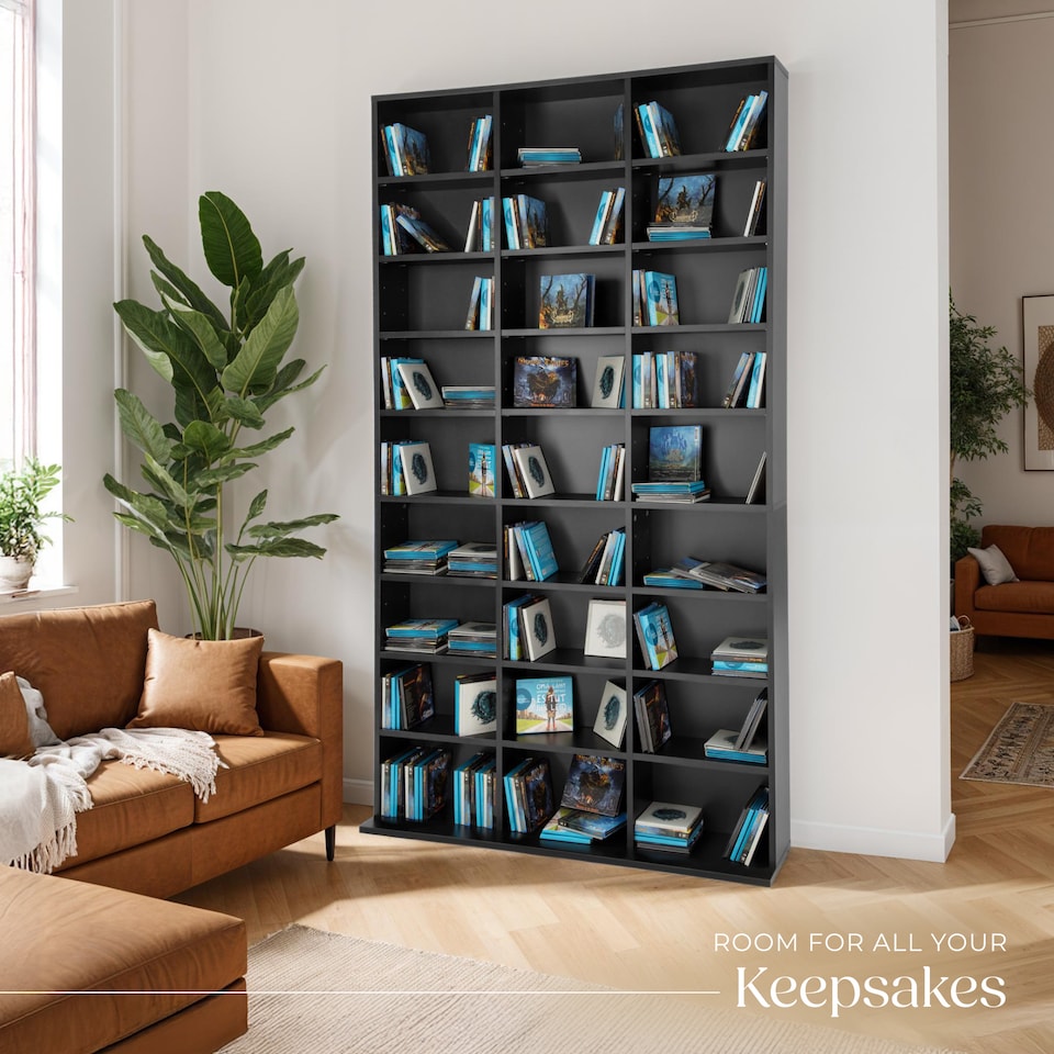 image 1 of CD Shelf Unit Christel - 27 compartments for up to 1080 CDs | Black | black | 102 x 23,50 x 180 cm | 1