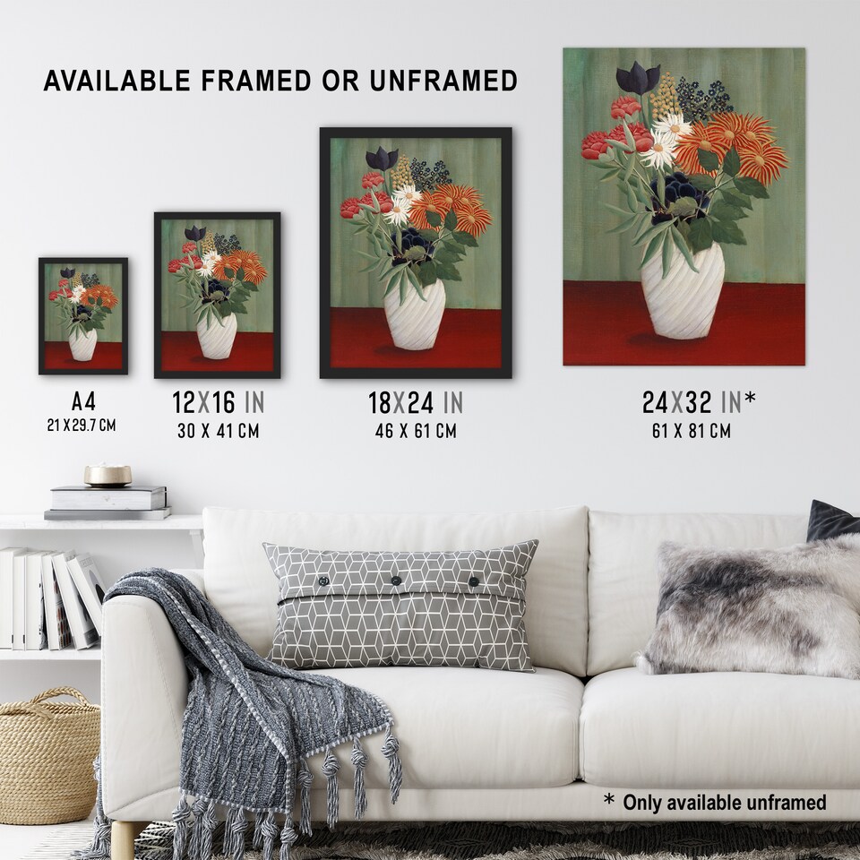 image 1 of Flower Bouquet China Asters Rousseau Vintage Wall Art Poster Print 12X16"