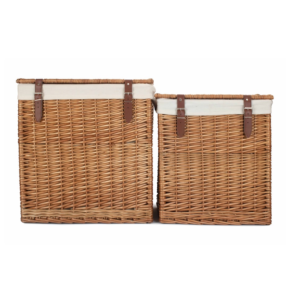 image 1 of Set of 2 Boutique Double Steamed Storage Laundry Wicker Basket | Brown | Brown