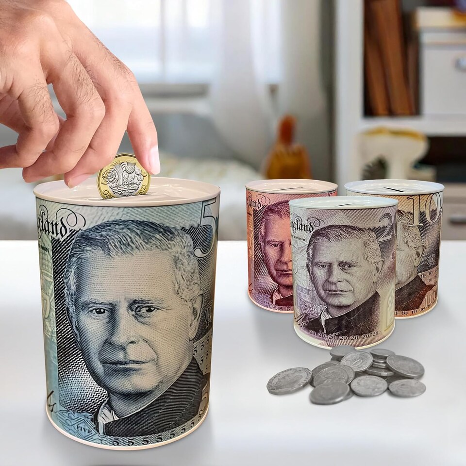 image 1 of Set Of 5 Pound Note Design Money Tin Piggy Bank Savings Coins Cash Change Storage Tins