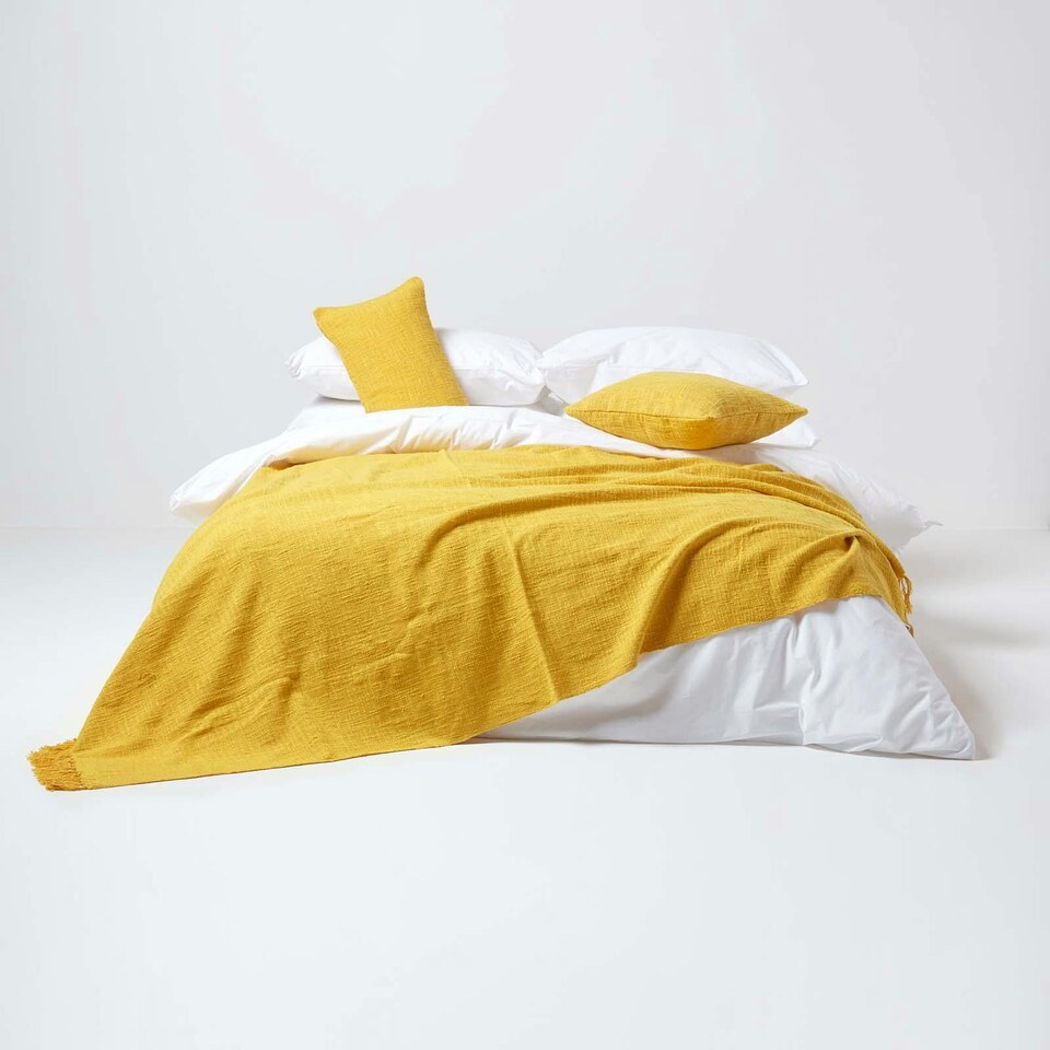 image 1 of Homescapes Nirvana Cotton Yellow Rectangular Cushion Cover - 30 x 50 cm | Yellow | Yellow | 30 x 50 cm