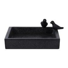 Bird Bath & Feeding Bowl Square Black Terrazzo