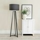image 2 of ValueLights Lottie Black Wood Tripod Floor Lamp with Charcoal Fabric Drum Shade | Grey