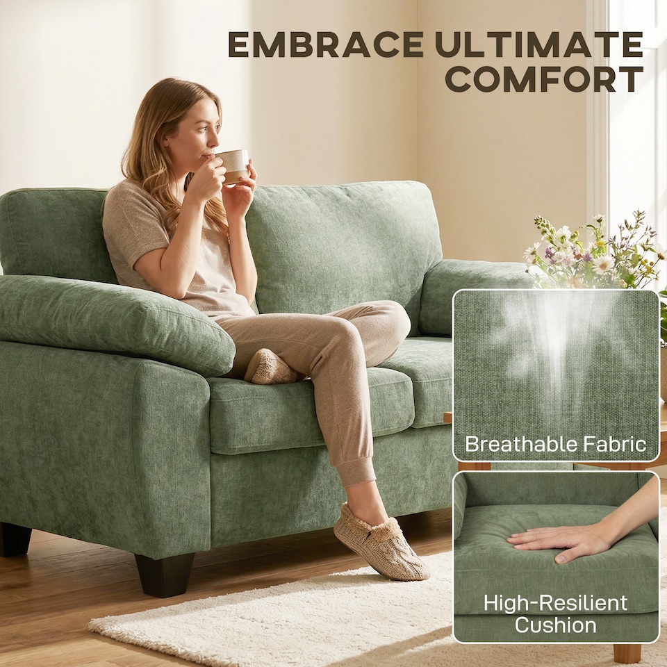 image 1 of HOMCOM 2 Seater Sofa, Chenille Small Sofa with Spring Cushions | Black | Dark Green | Two Seater