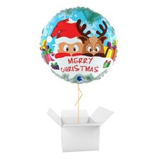Santa Claus & Reindeer Christmas Shiny Round Helium Foil Giant Balloon - Inflated Balloon in a Box