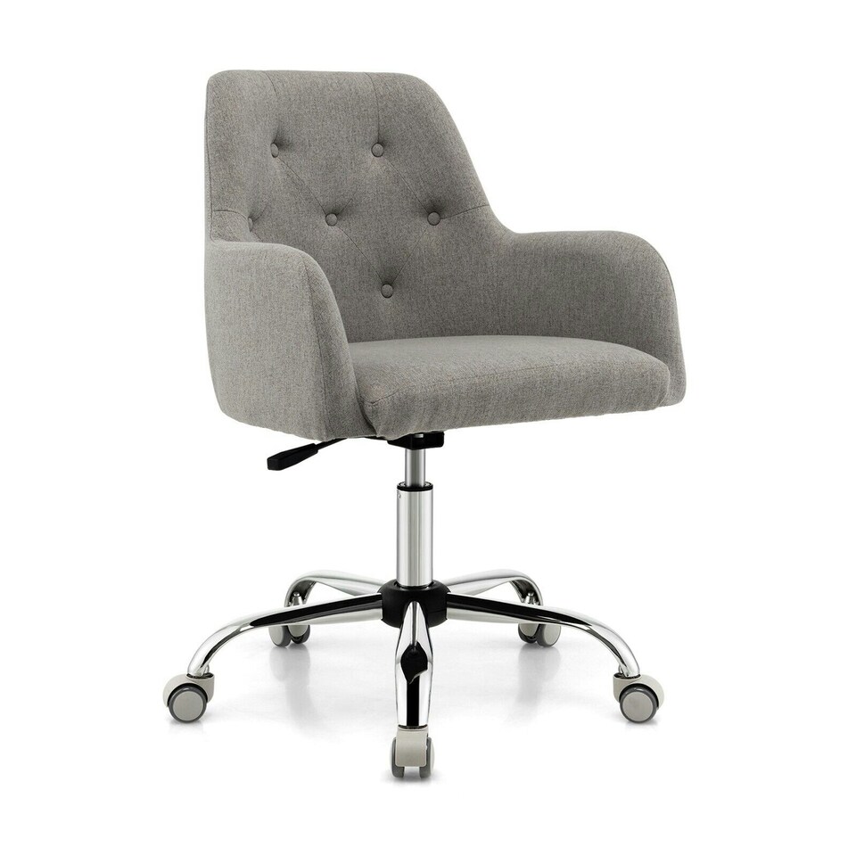 image 1 of COSTWAY Adjustable Rolling Upholstered Accent Armchair Grey