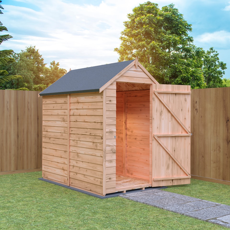 image 1 of Overlap 6 x 4 Feet Dip Treated Value Range Apex Shed Single Door | Brown