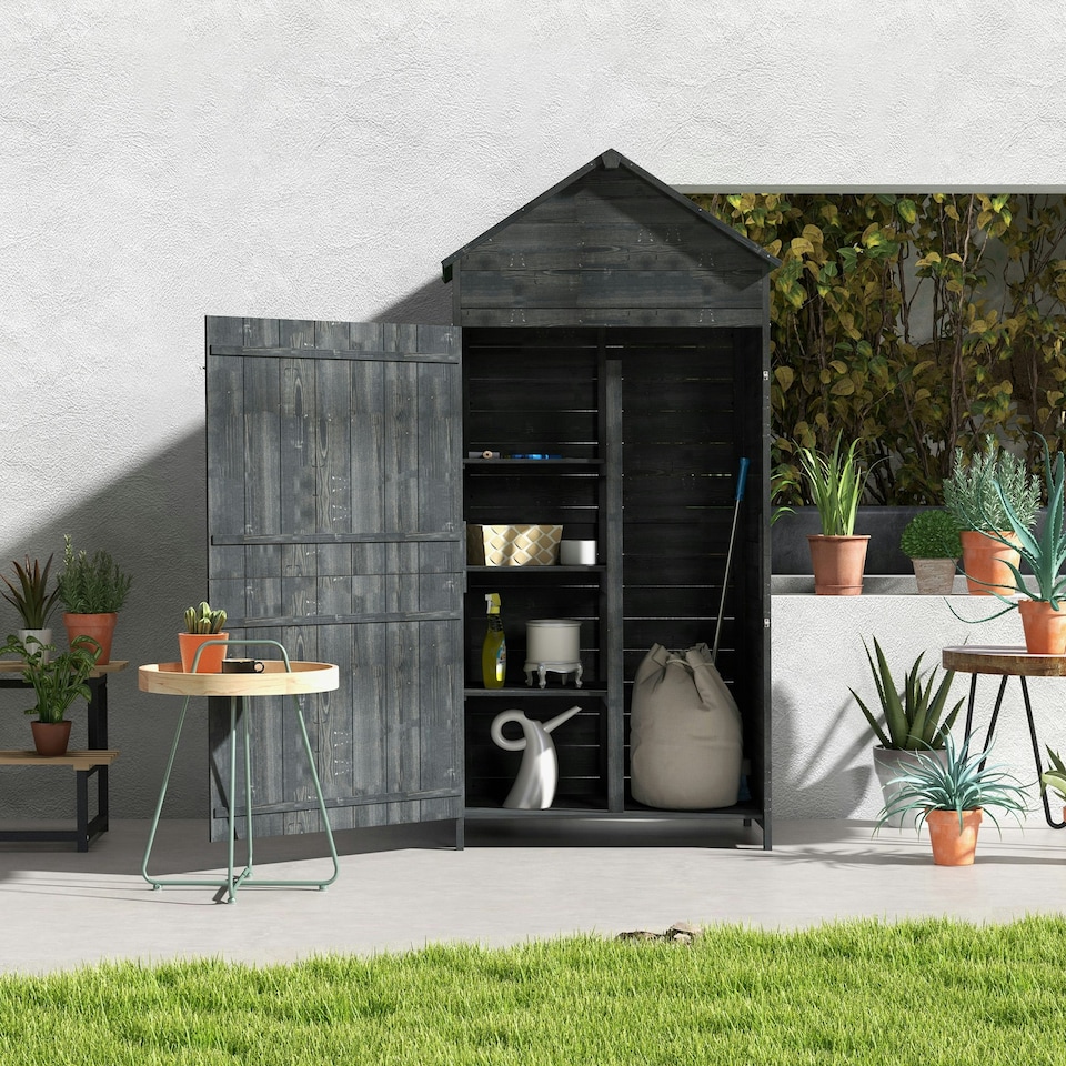 image 1 of Outsunny Wooden Garden Shed Outdoor Shelves Tool Storage Cabinet Grey