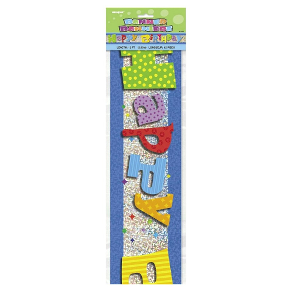 Unique Party Holographic Happy Birthday Banner - Multicoloured - One Size