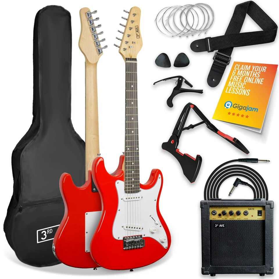 image 1 of 3rd Avenue 3/4 Size Electric Guitar Pack with Amp Red