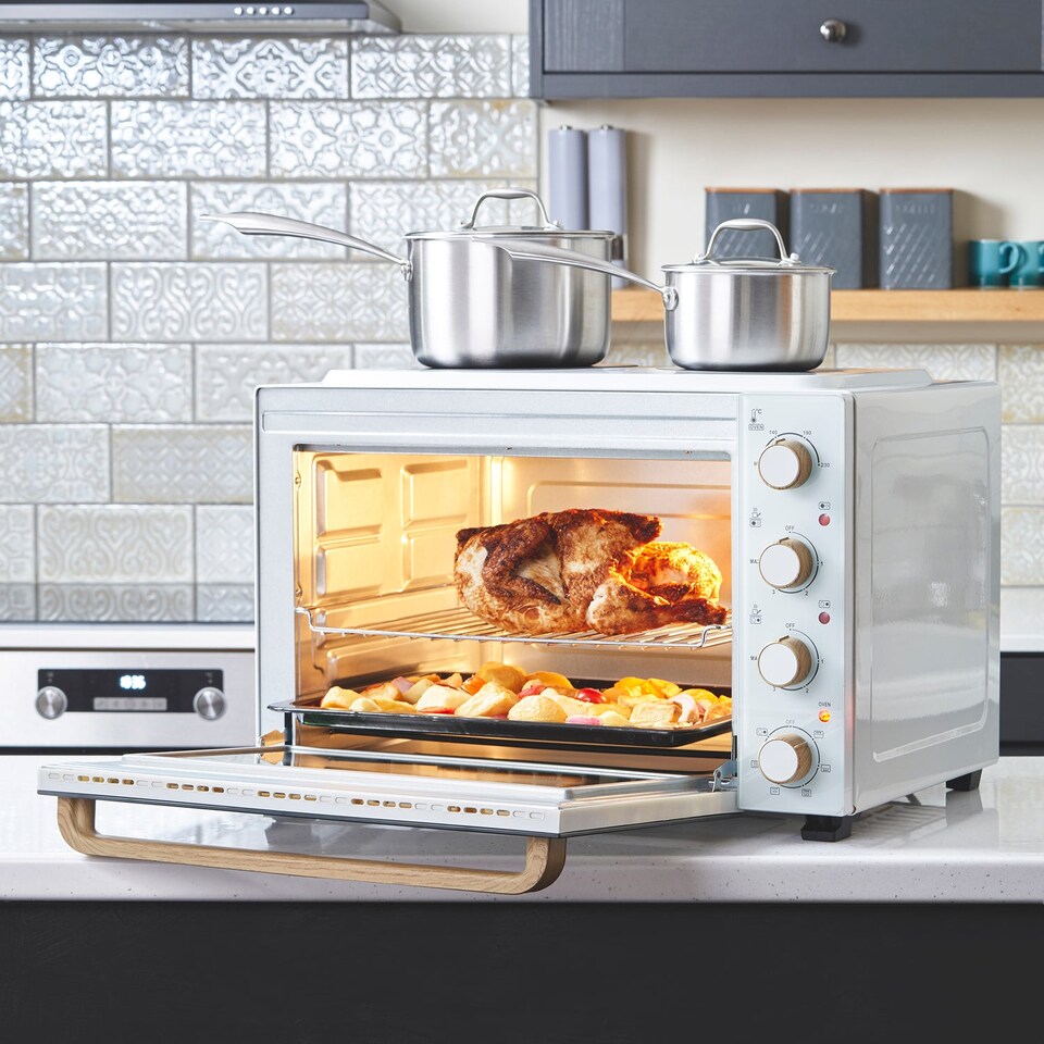 image 1 of Cooks Professional 48L Mini Portable Oven with 2 Ceramic Hobs - Electric Portable Countertop Cooker | White | Nordic White