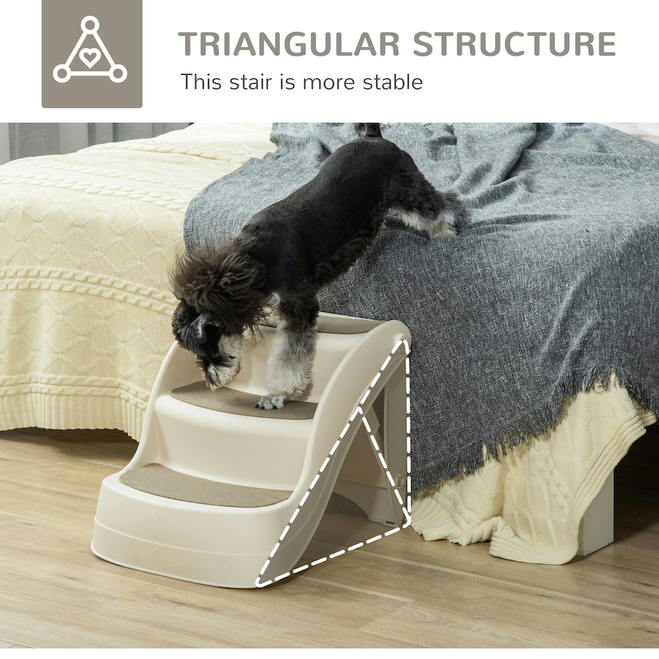 image 1 of PawHut Foldable Pet Stairs 3 Steps with Non-slip Mats for Small Dogs, Cream