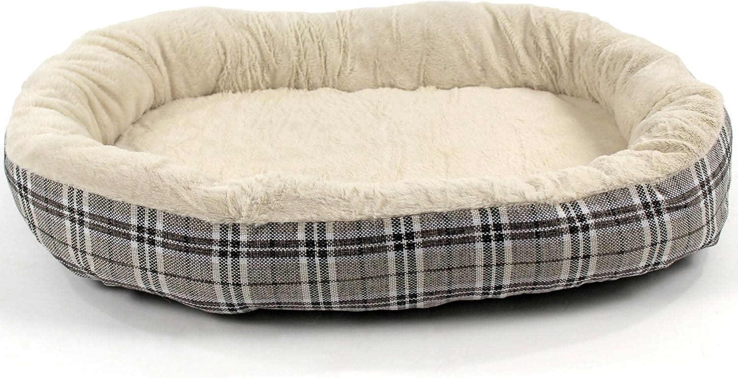 Actiaspet Jute Orthopaedic Soft Dog Bed - 40mm Massage Foam Cushion with Fleece Lining & Non Slip Base (Checkered Grey, Medium)