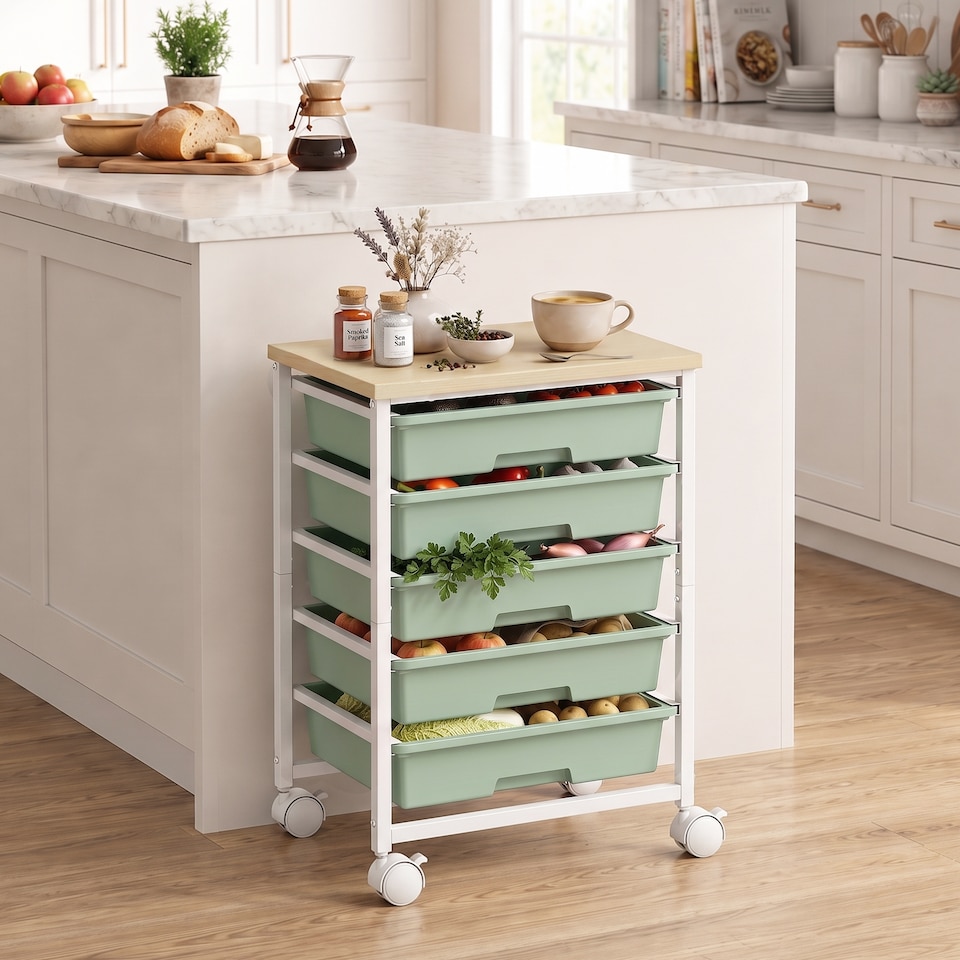 image 1 of HOMCOM 6-Tier Storage Trolley on Wheels with 5 Pull-Out Drawers