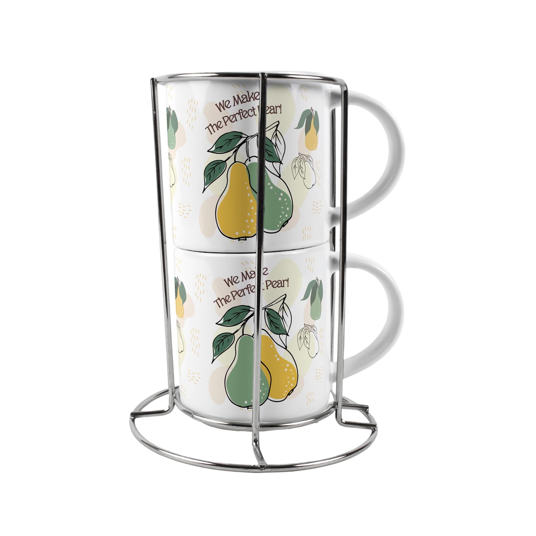 Perfect Pear Novelty Stacking Mugs Set - Small Ceramic Cups Gifts for Couples White