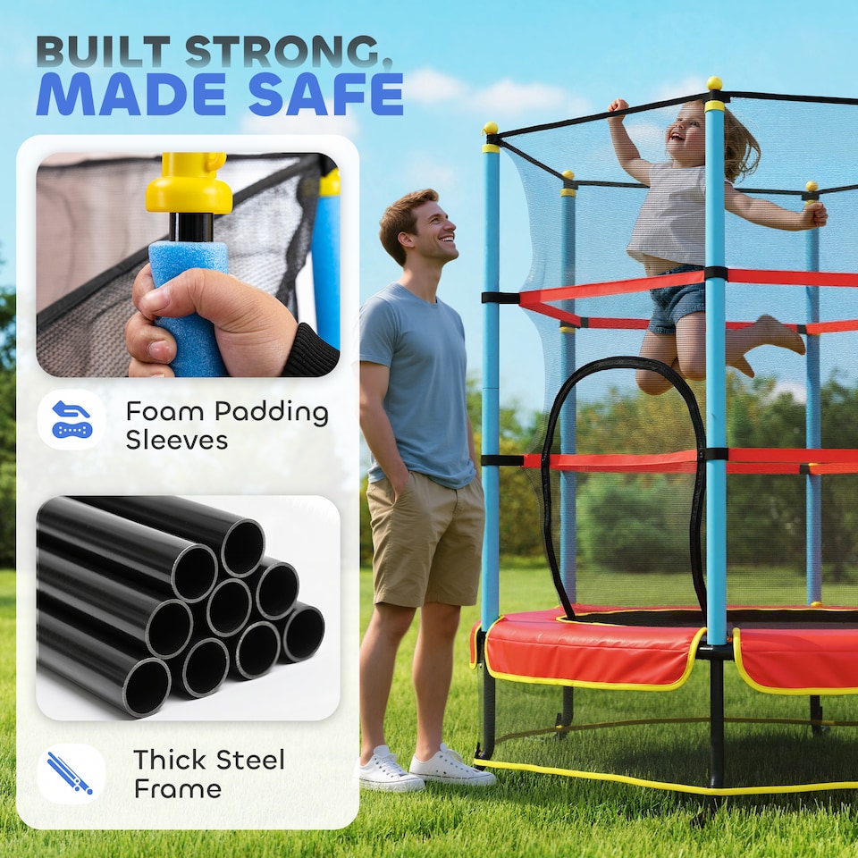 image 1 of HOMCOM Trampoline for Kids w Enclosure Net Built-in Zipper 3-10 Year