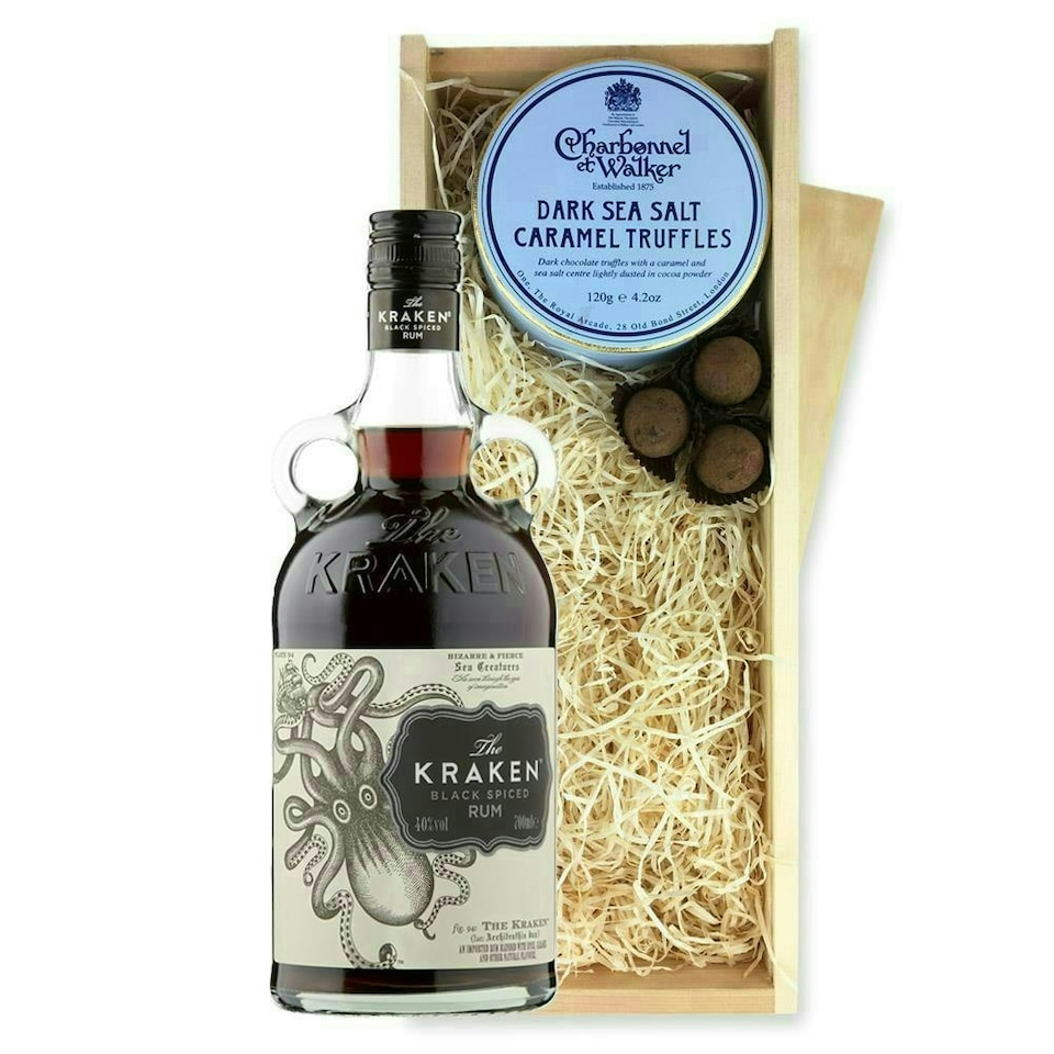 image 1 of Kraken Black Spiced Rum And Dark Sea Salt Charbonnel Chocolates Box 70cl 40% abv