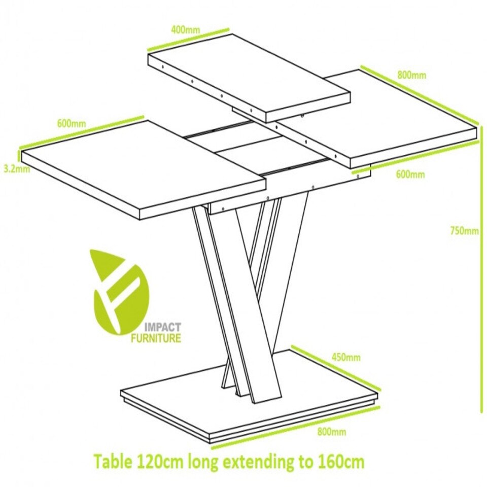 image 1 of Extendable Dining Table 120-160cm V Legs 6-8 Seater White Gloss / Sonoma Oak Effect - Masy Pro