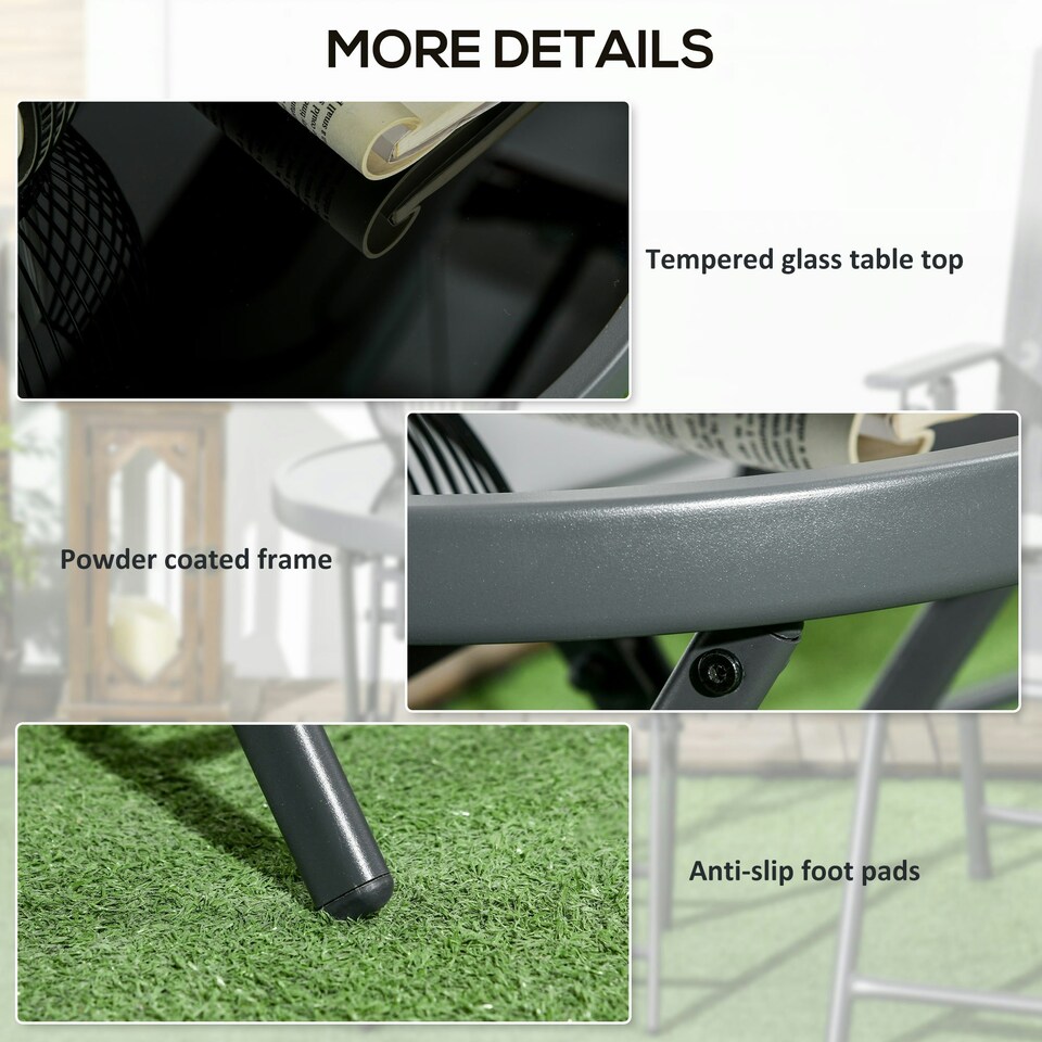 image 1 of Outsunny Round Folding Side Table w/ Imitation Marble Glass Top, Black