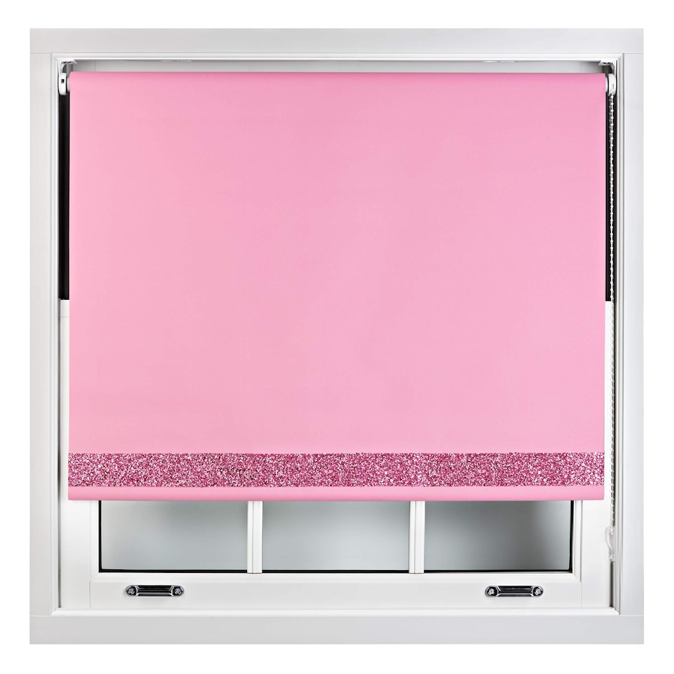 image 1 of FURNISHED Thermal Blackout Roller Blinds with Glitter Edge - (W)135cm x (L)165cm | Pink | Pink | (W) 135cm x (L) 165cm