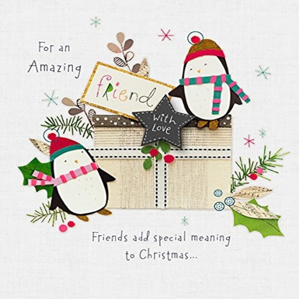 image 1 of Amazing Friend Cute Penguin Luxury Handmade Christmas Greeting Card