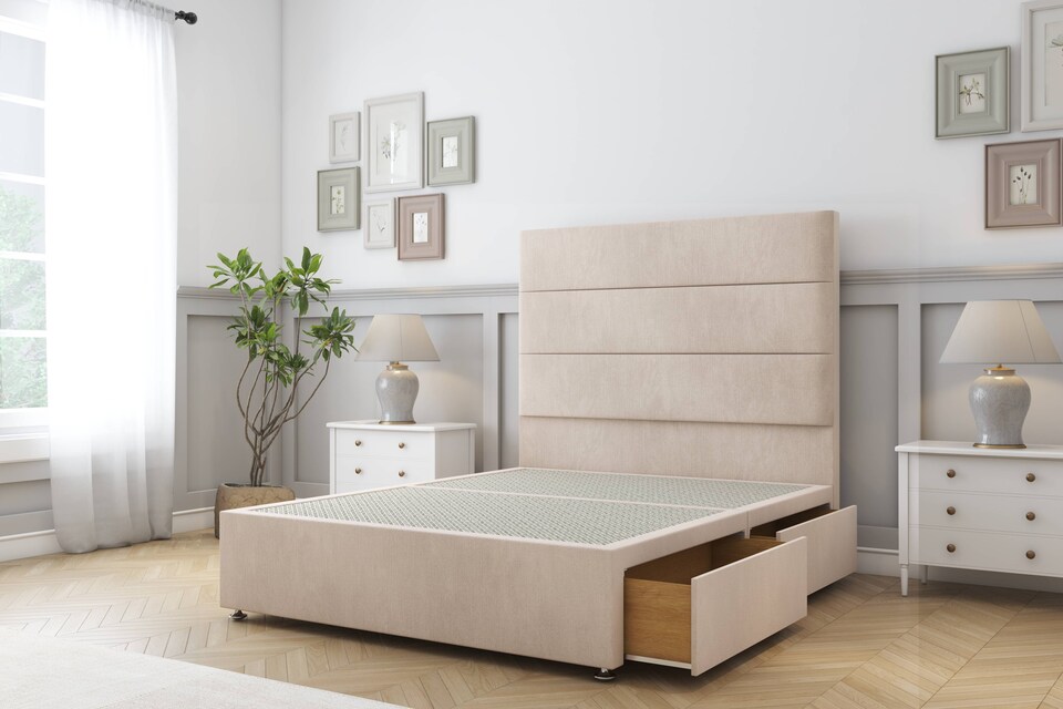 image 1 of Sloomy Texas Sand Naples Divan Bed Base No Drawers With 54 Inch Floor Standing Headboard | Cream | Sand | Single | 1