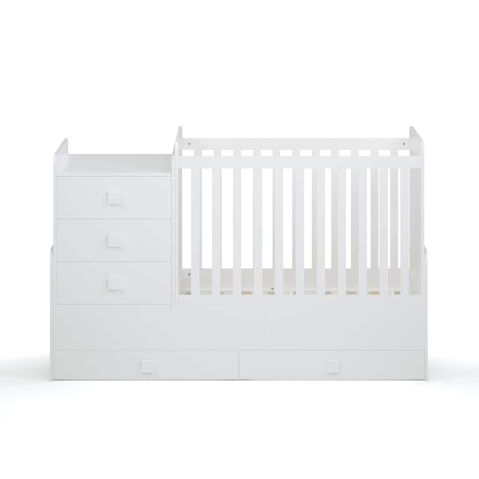 image 1 of Kudl - 1200 Combi 4 in 1 Children's Cot Bed - MDF/Wood -  L173.5 x W65.5 x H109 cm - White