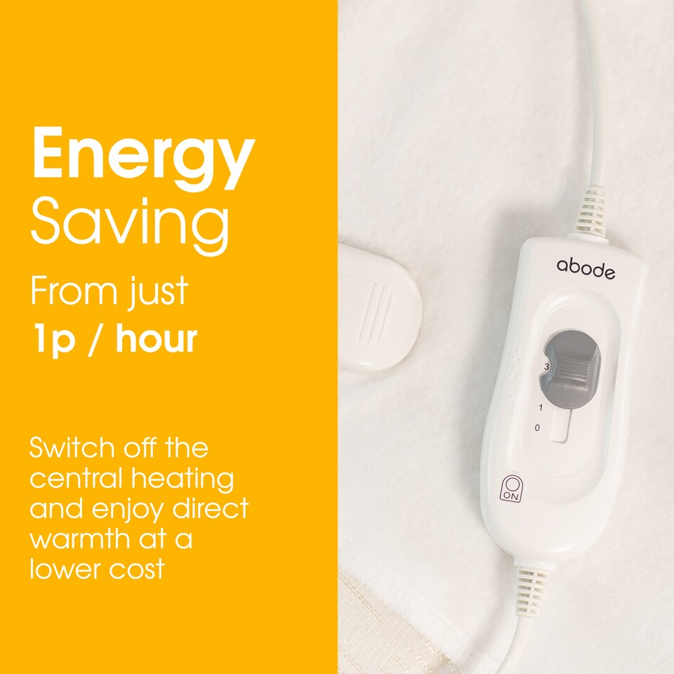 image 1 of Abode AESB1001 Single Electric Blanket 60W Heated Underblanket White 3 Heats